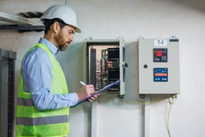 Scott Electric - service technician performing electrical box inspection